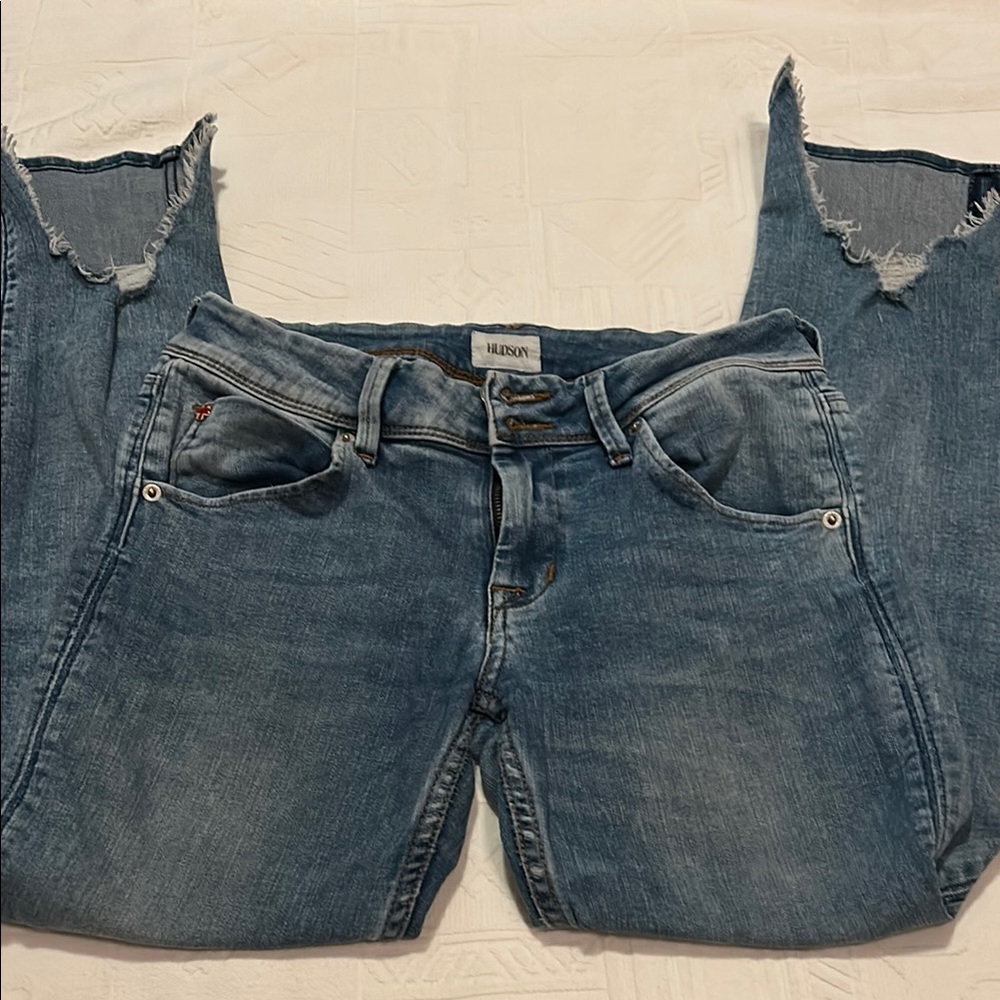 Hudson Jeans Blue Ankle Cropped Distressed Denim